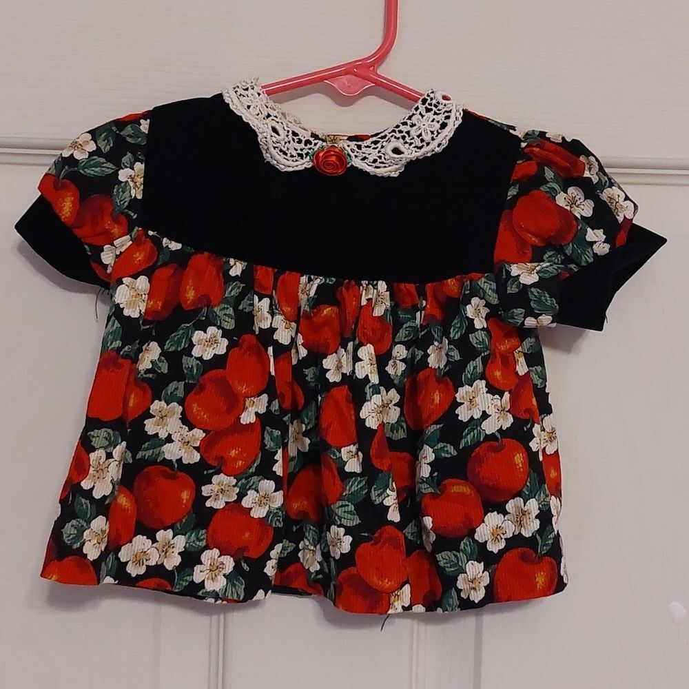 American Vintage Jo Lene Baby Dress Size 6-9 Months Apples Flowers Print